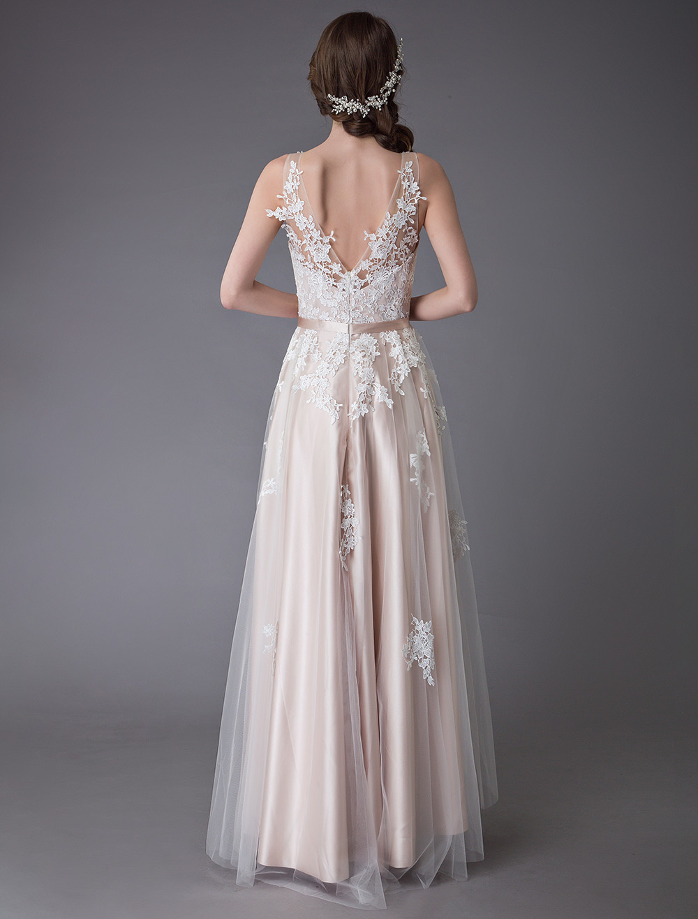 Lace Wedding Dresses High Low Bow Sash Tulle Applique Summer Beach Colored Bridal Gowns Exclusive-newarrivaldress