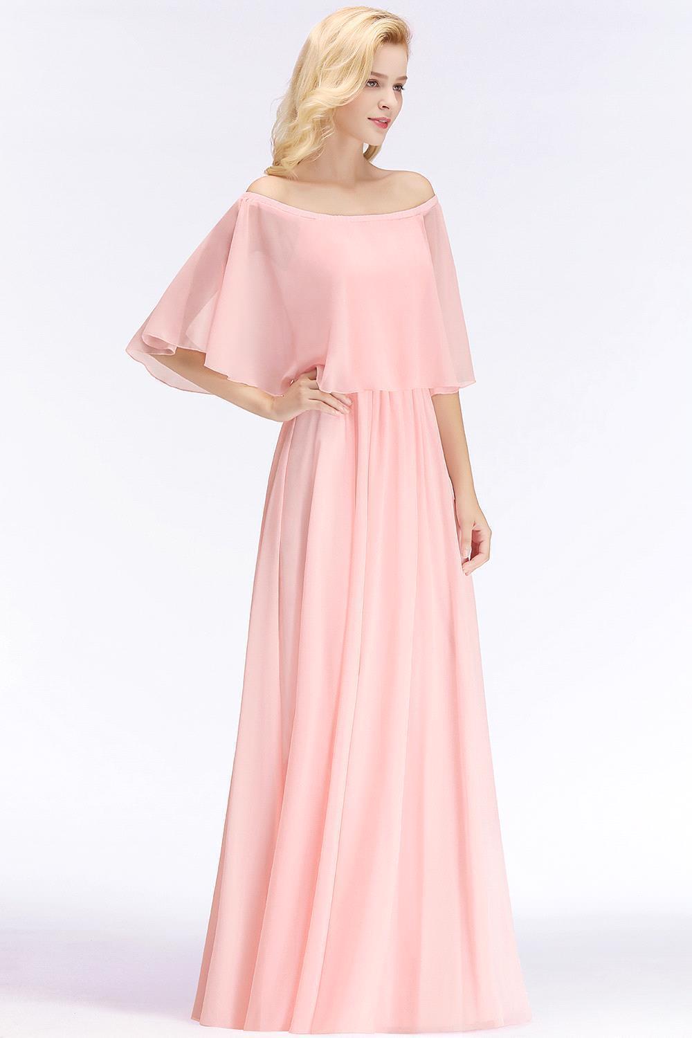 Off-the-Shoulder Pink Chiffon Bridesmaid Dresses-newarrivaldress