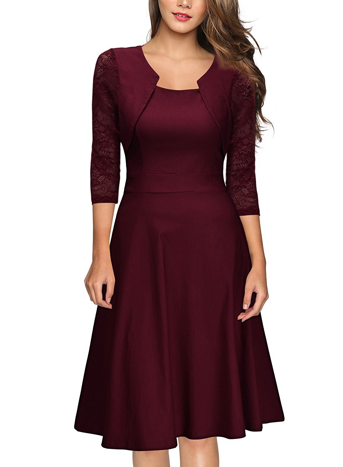 Half Sleeve Burgundy Women's Cocktail Evening Party Dress-newarrivaldress