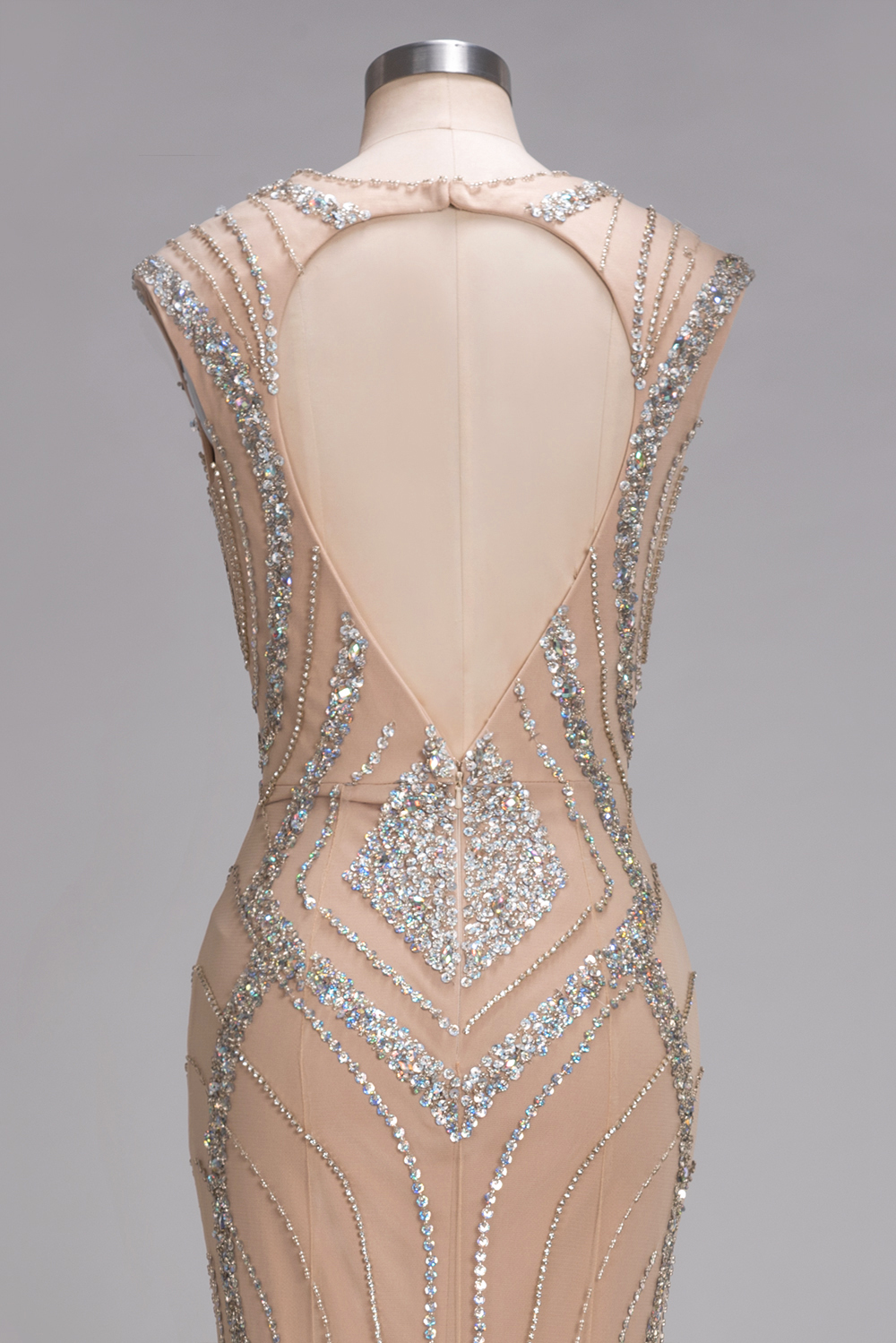 V-Neck Long Gorgeous Mermaid Crystal Sleeveless Beadings Prom Dress-newarrivaldress