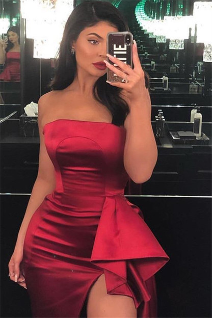 Burgundy Bateau Sleeveless Side-Slit Sexy Mermaid Long Prom Dress-newarrivaldress