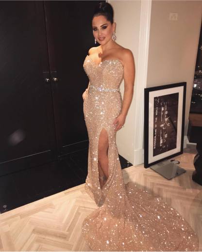 Sexy Sweetheart Sequined Sheath Split Front Prom Dress-newarrivaldress