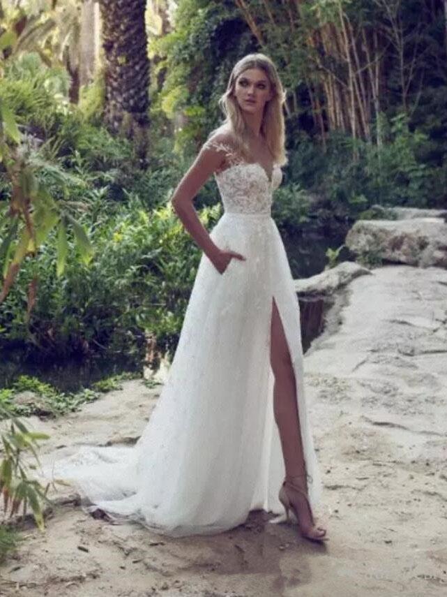off shoulder simple wedding dress Ivory Satin A-line Ankle-length Dress, Bridal Gown, MW627 personal measurements Simple Mermaid Wedding Dress Off