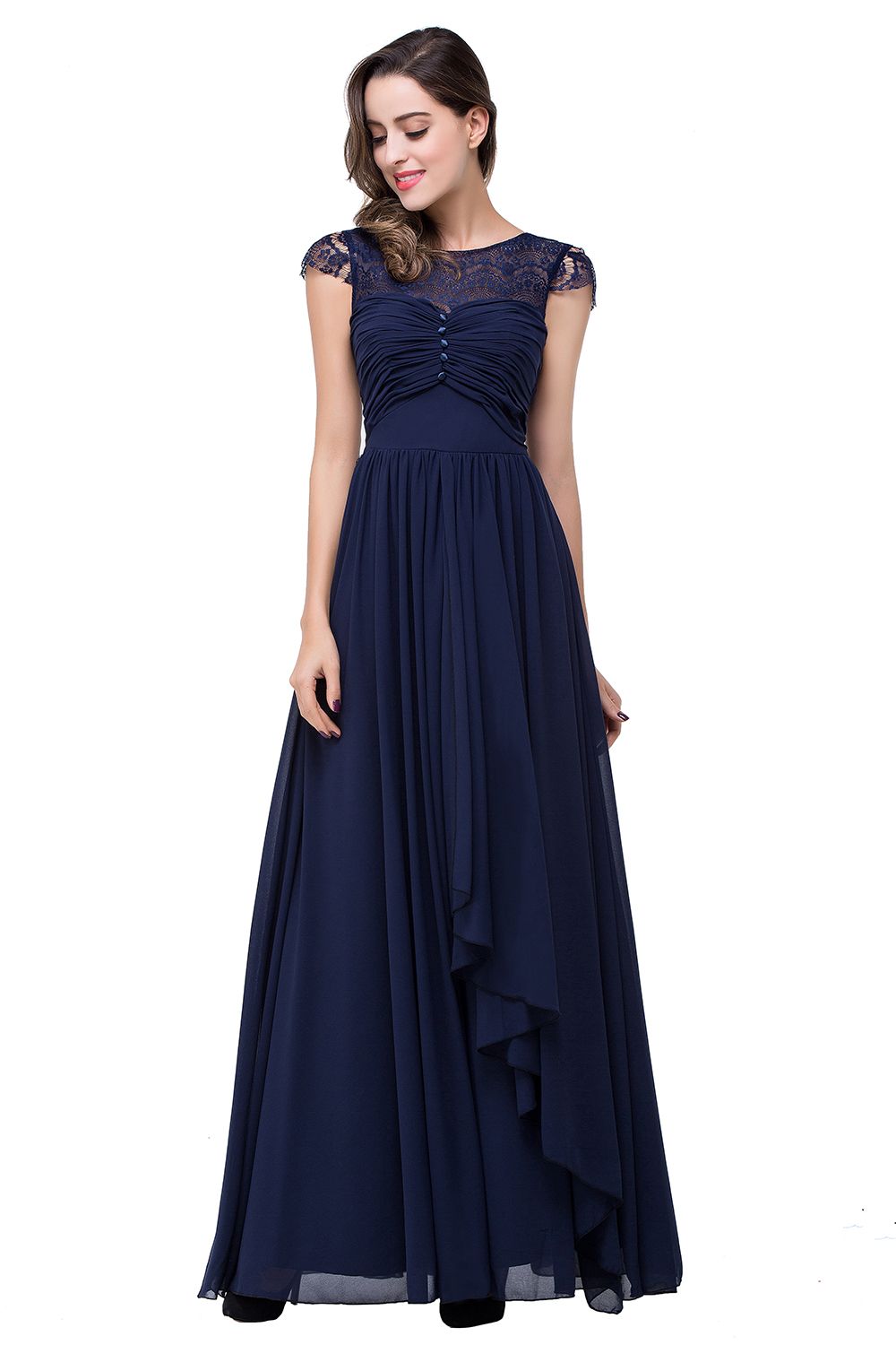 ELLEN | A-line Short Sleeves Chiffon Bridesmaid Dresses with Ribbon Bow-newarrivaldress
