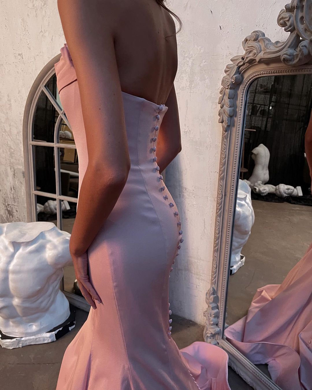 Sexy Strapless Pink Mermaid Slim Prom Dress Sleeveless Long Evening Party Dress-newarrivaldress