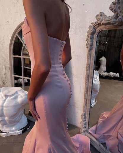 Sexy Strapless Pink Mermaid Slim Prom Dress Sleeveless Long Evening Party Dress-newarrivaldress
