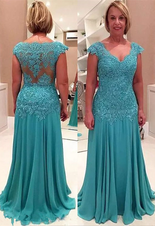 Elegant Lace Appliques Cap Sleeve A-line Chiffon Mother Of Bride Dress-newarrivaldress