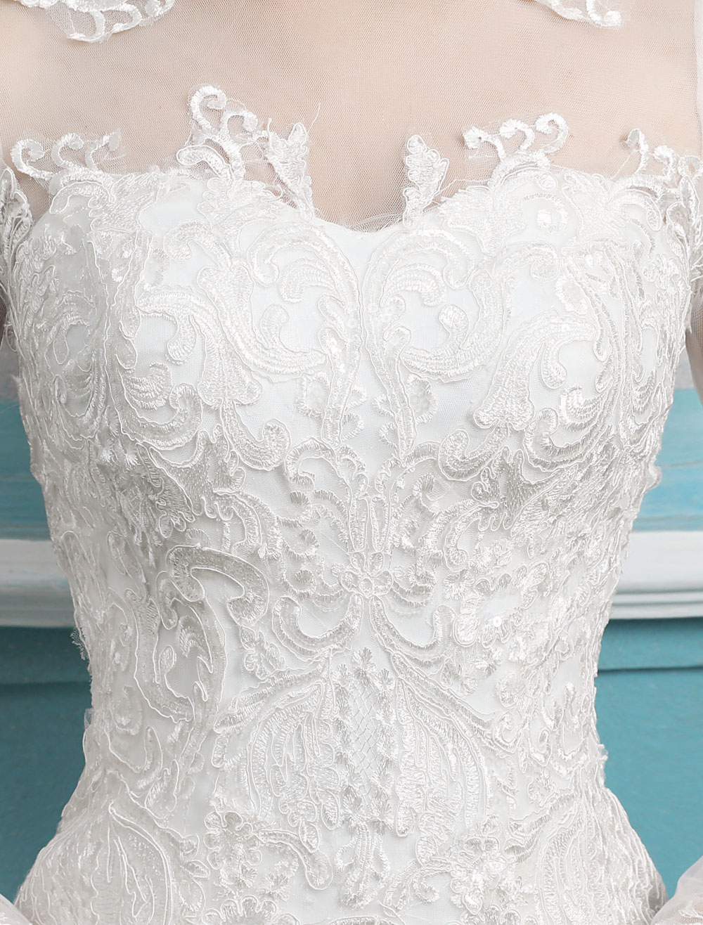 Mermaid Wedding Dresses Long Sleeve Ivory Lace Illusion Train Bridal Gowns-newarrivaldress
