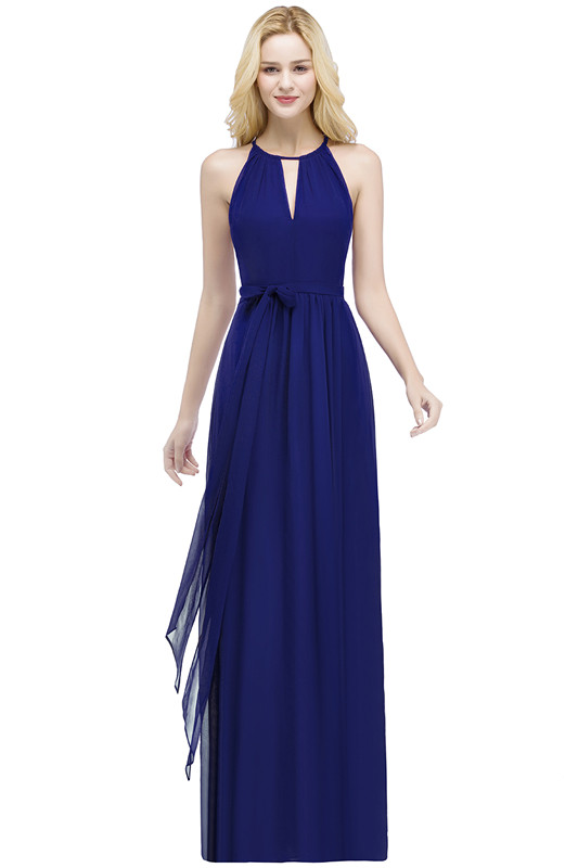 ROSALIND | A-line Halter Floor Length Burgundy Bridesmaid Dresses with Bow Sash-newarrivaldress