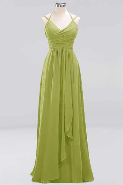 A-line Chiffon Spaghetti Straps Sleeveless Ruffles Floor-Length Bridesmaid Dresses-newarrivaldress