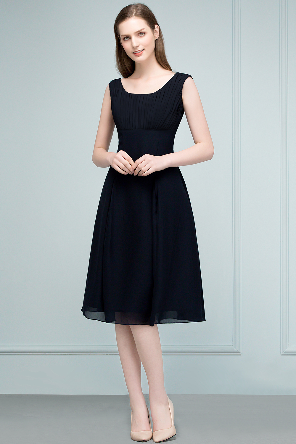 SUZANNE | A-line Tea Length Sleeveless Ruffled Chiffon Bridesmaid Dresses-newarrivaldress