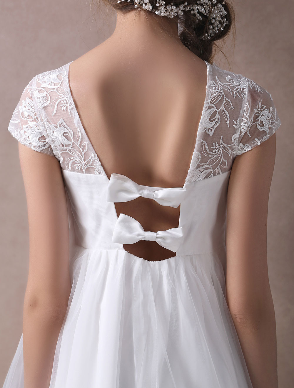 Simple Wedding Dresses Short Empire Waist Lace Tulle Cap Sleeve Pregnant Bridal Dress Exclusive-newarrivaldress