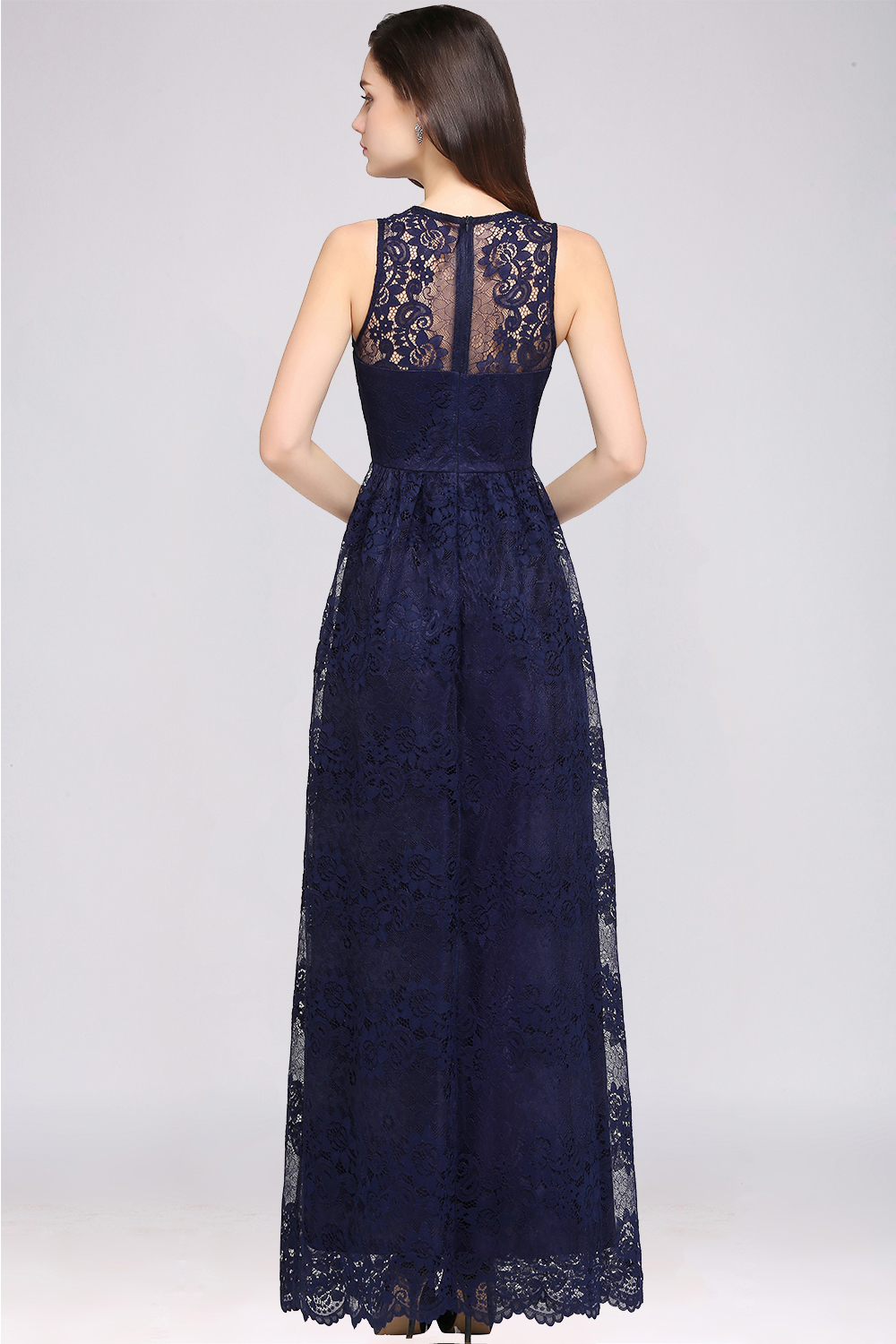 CHAYA | Sheath V-neck Floor-length Lace Navy Blue Prom Dress-newarrivaldress