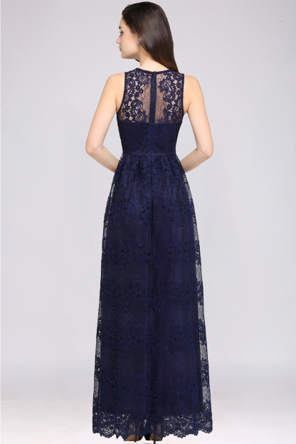 CHAYA | Sheath V-neck Floor-length Lace Navy Blue Prom Dress-newarrivaldress