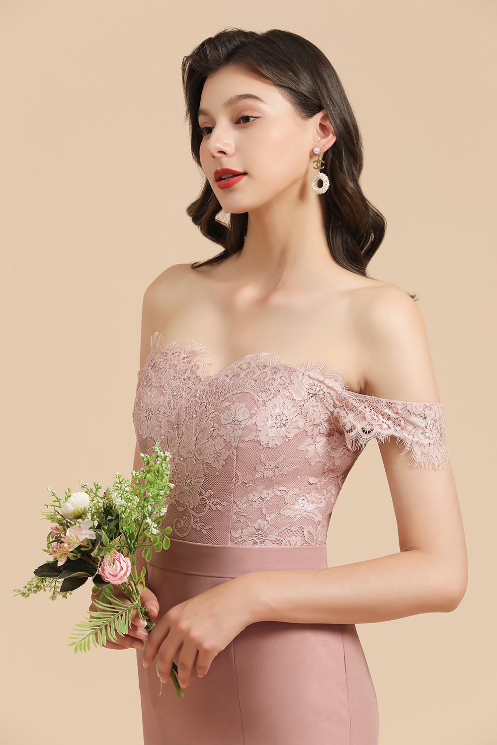 Off the Sholder Lace Appliques Mermaid Bridesmaid Dress Wedding Party Dress-newarrivaldress