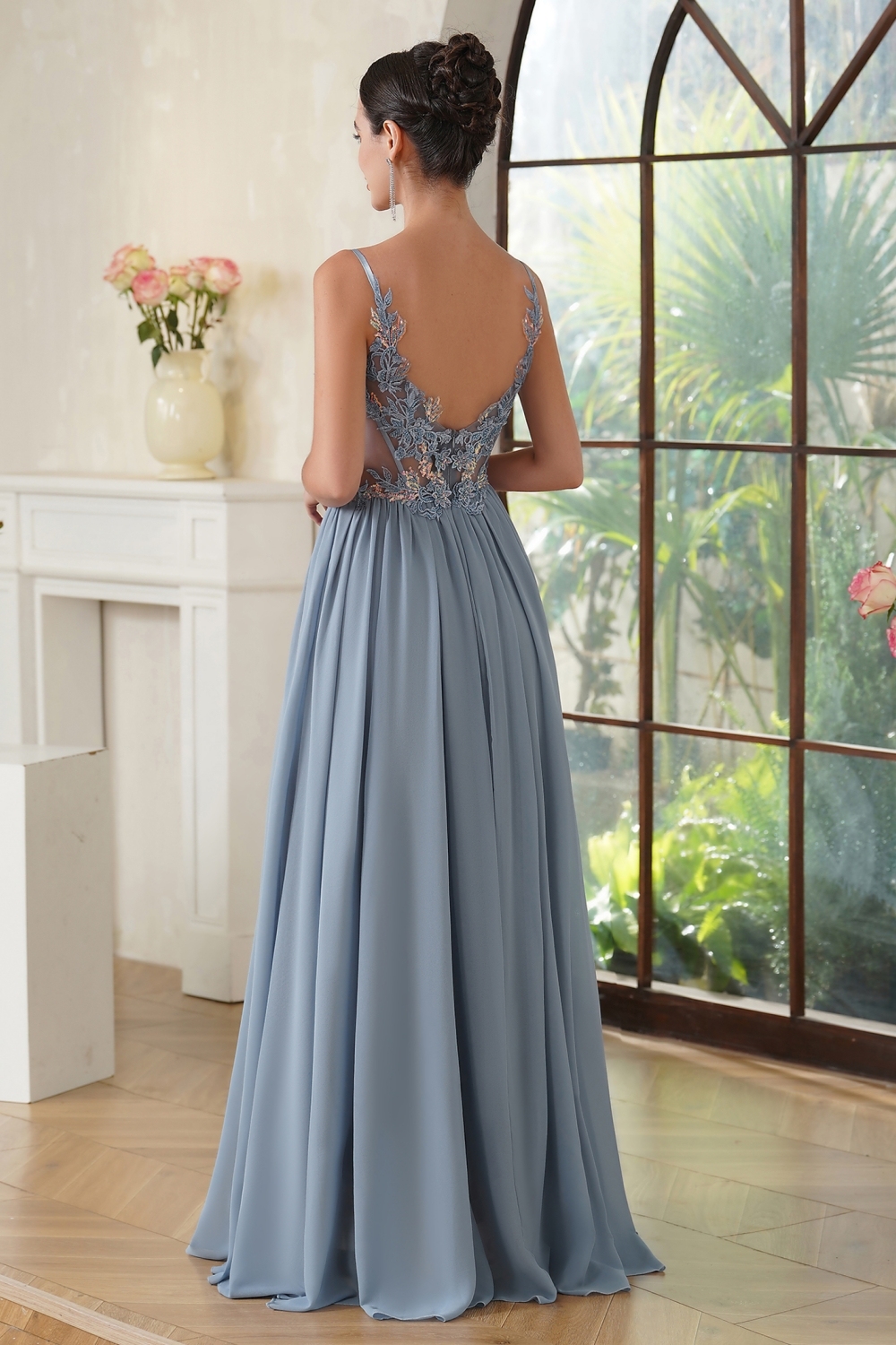 Elegant Sleeveless Navy Blue A-line Evening Dress Lace Appliques Chiffon Simple Bridesmaid Dress-newarrivaldress