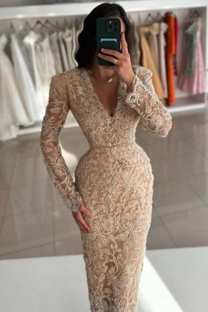 Stunning Floral Lace Tea Length Special Occasion Dress Long Sleeves-newarrivaldress