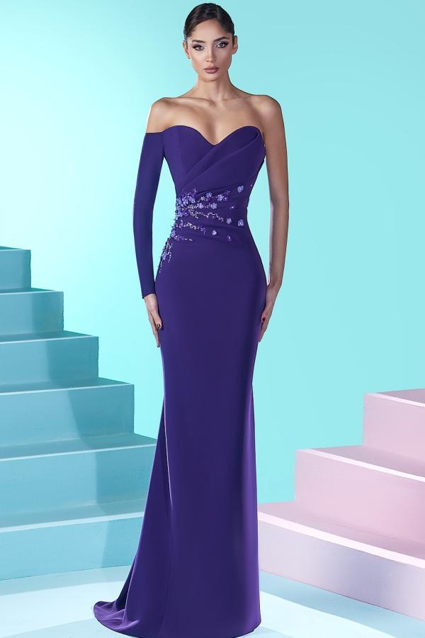 Off Shoulder Long Sleeves Mermaid Prom Dress Sweetheart with Lace Appliques-newarrivaldress