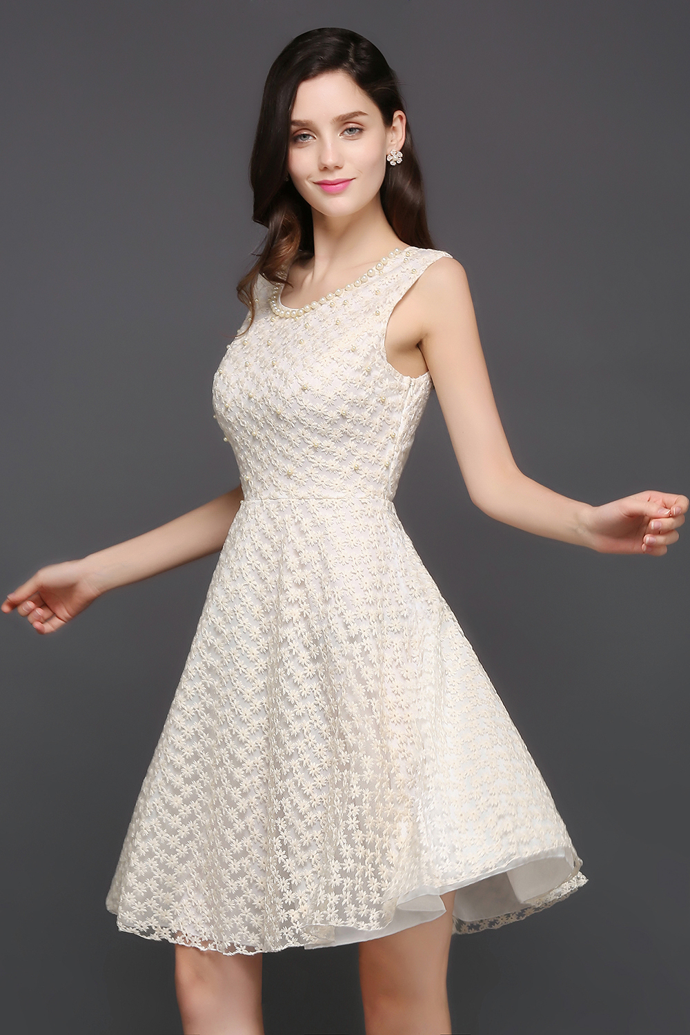 CHRISTINE | Princess Scoop neck Knee-length Lace Sexy Prom Dress-newarrivaldress