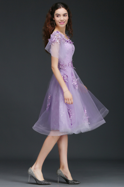 ALIANA | A Line V Neck Lilac Short Cocktail Homecoming Dresses With Sleeve-newarrivaldress