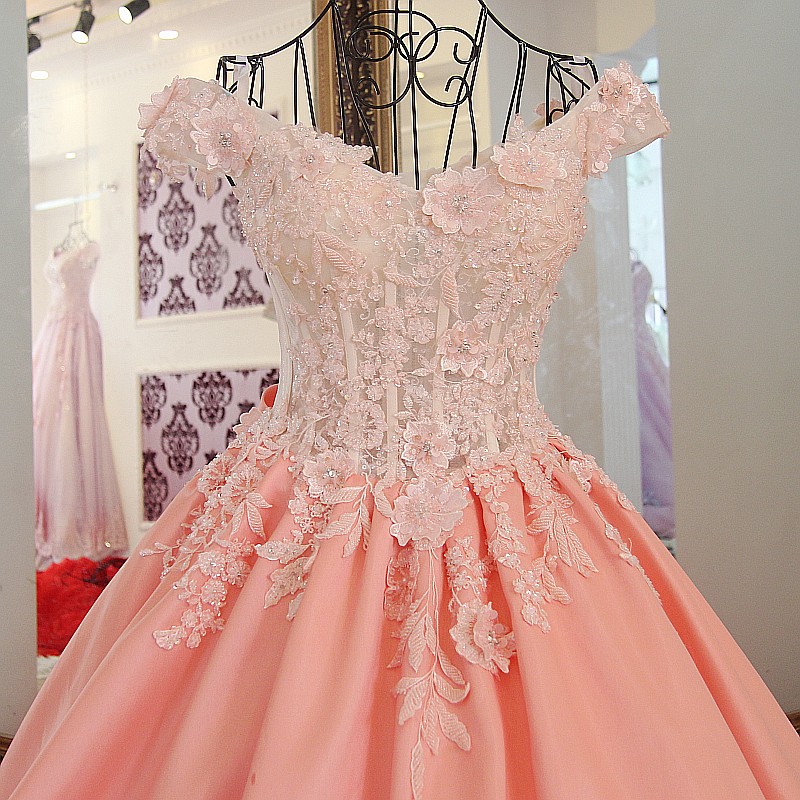 Lace Off-The-Shoulder Bow Ball Gown Sweep Train Prom Dresses-newarrivaldress