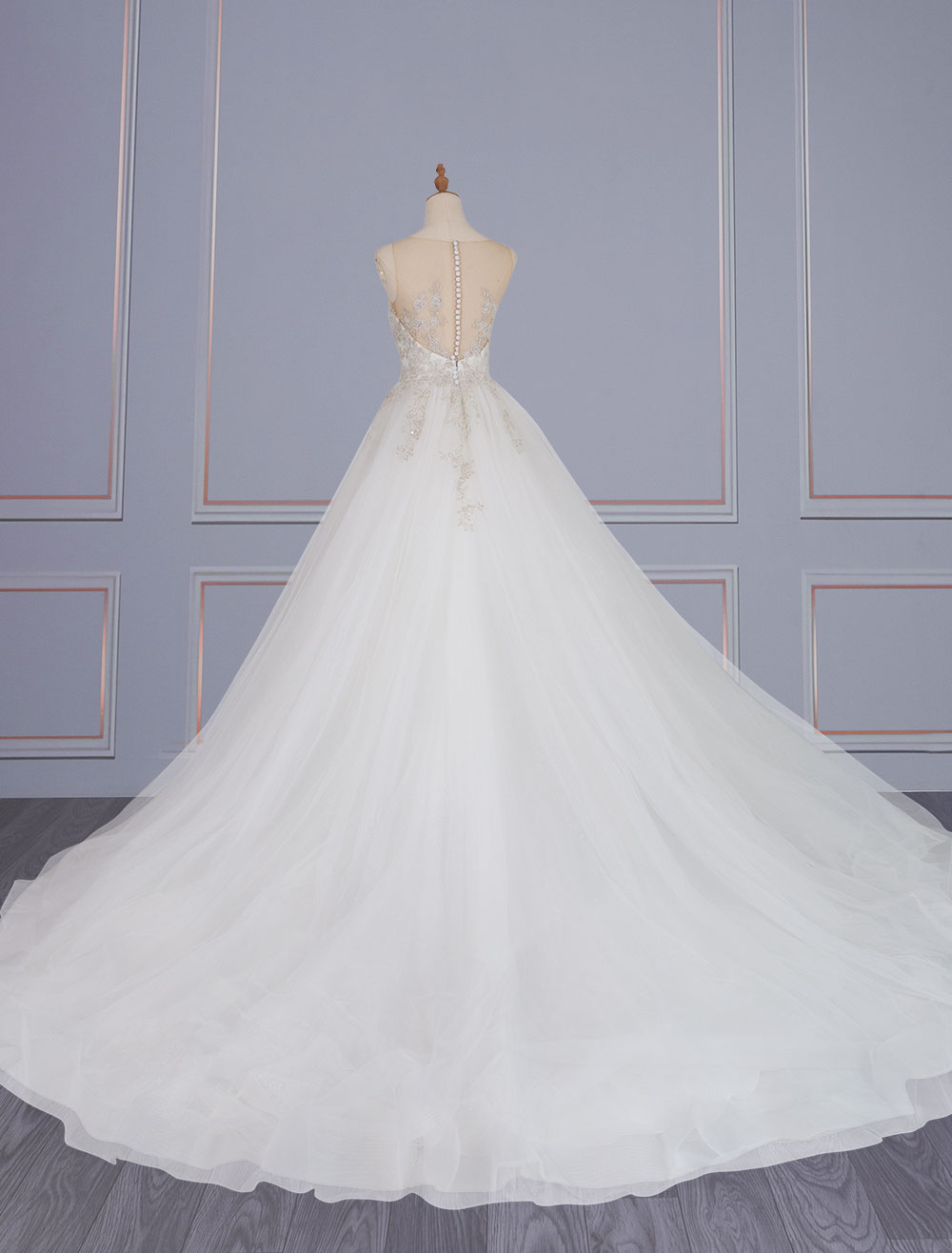 Ivory Simple Wedding Dress A-Line V-Neck Sleeveless Backless Long Lace Bridal Dresses-newarrivaldress