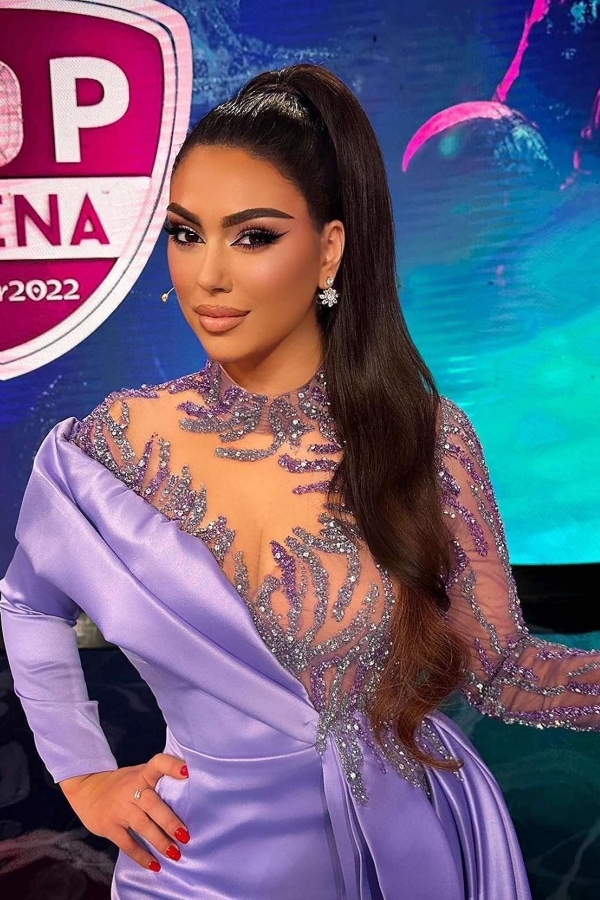 Sexy Lilac Satin Short Party Wear Dress Glitter Long Sleeves Prom Dress with Train-newarrivaldress