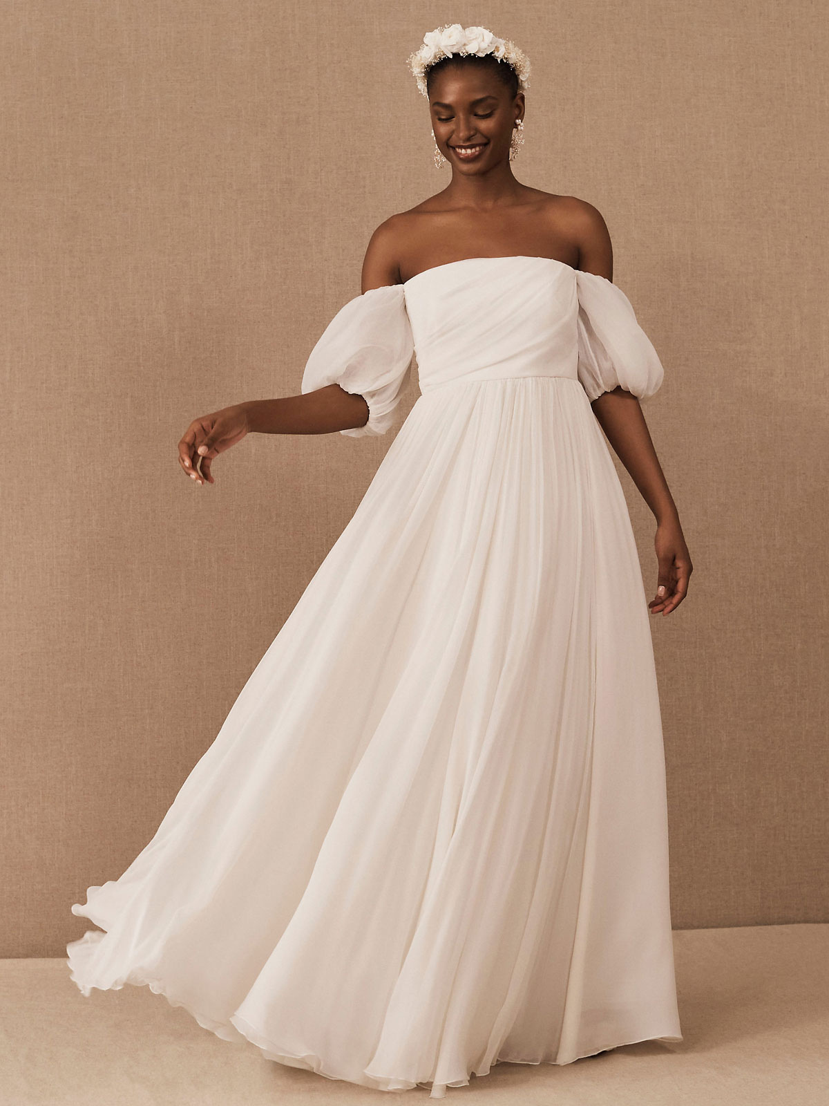 White Simple Wedding Dress A-Line Off The Shoulder Chiffon Strapless Long Bridal Dresses-newarrivaldress