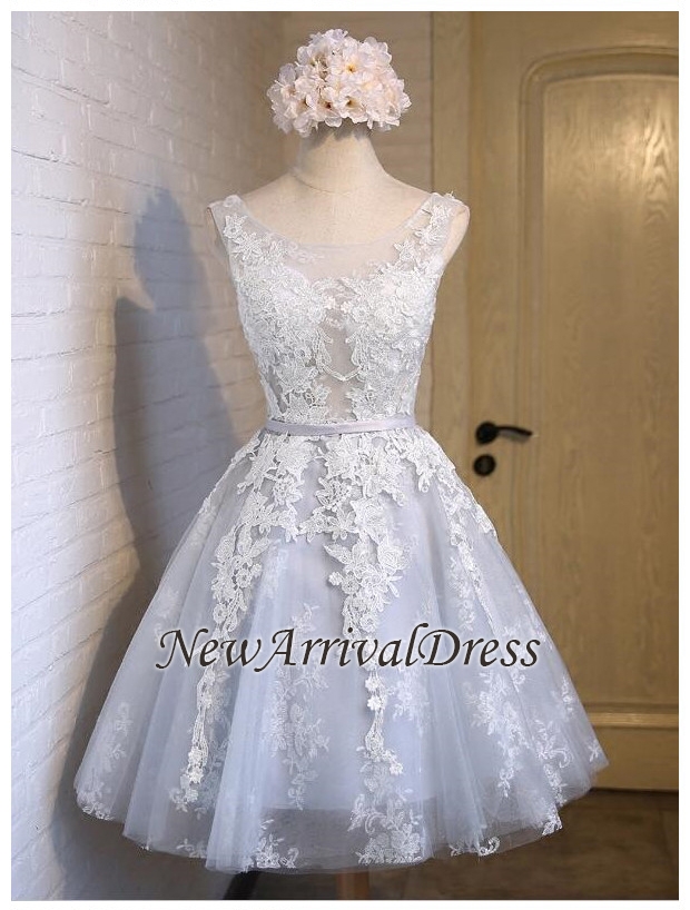 Sleeveless Tulle Lace Homecoming Custom Made A-line Scoop Lace Chic Dresses Cocktail Dresses-newarrivaldress