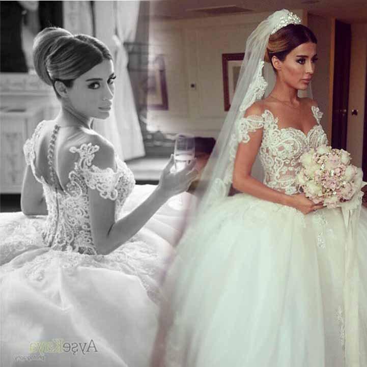 Short Sleeve Ball Gown Wedding Dresses with Beads | Princess Lace Appliques Sexy Bridal Gowns-newarrivaldress