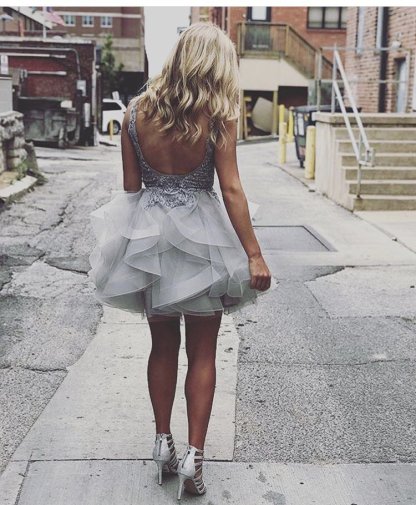 Delicate Straps Lace Sleeveless Short Homecoming Dress-newarrivaldress