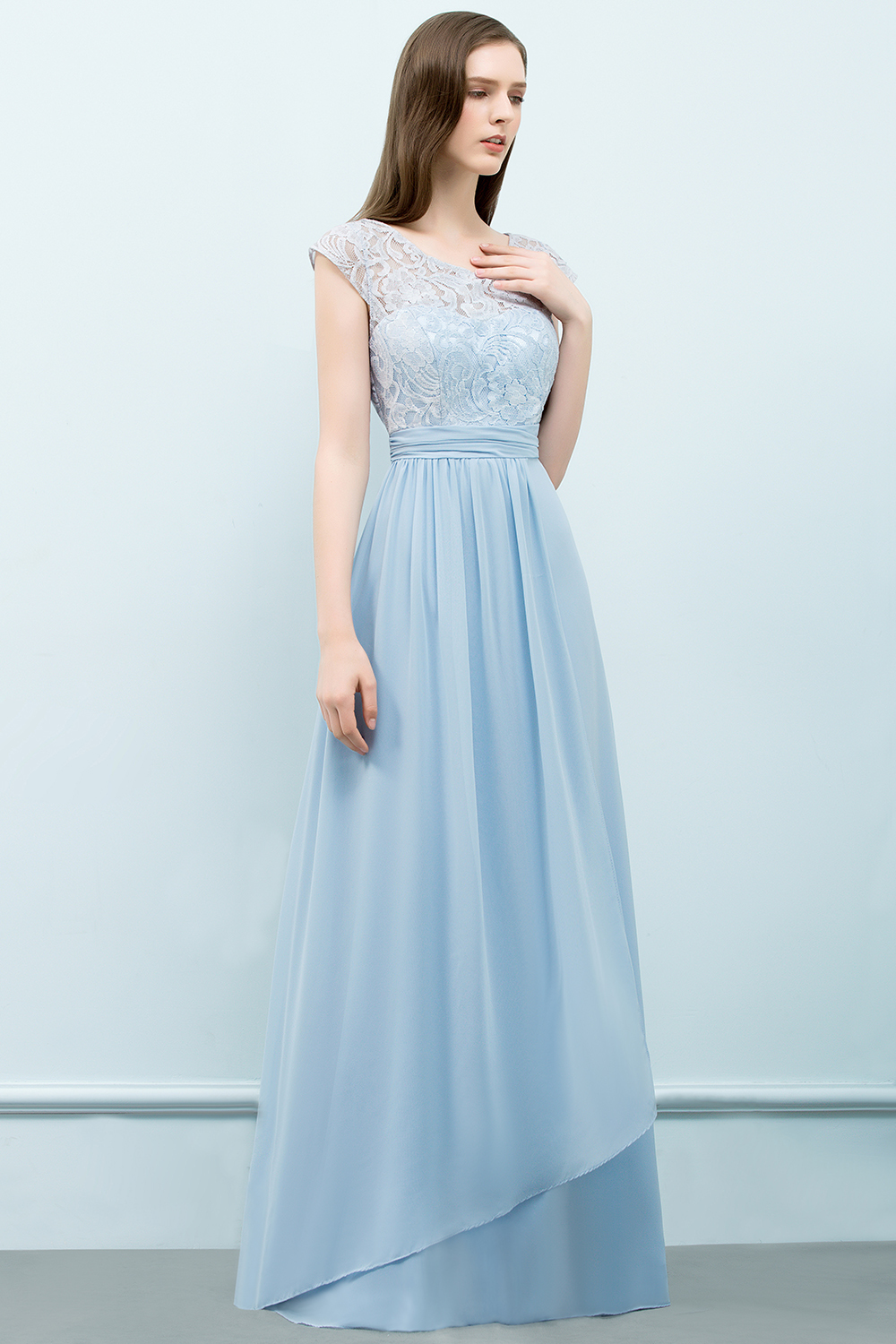 SHIRLEY | A-line Long Cap Sleeves Lace Top Chiffon Bridesmaid Dresses-newarrivaldress
