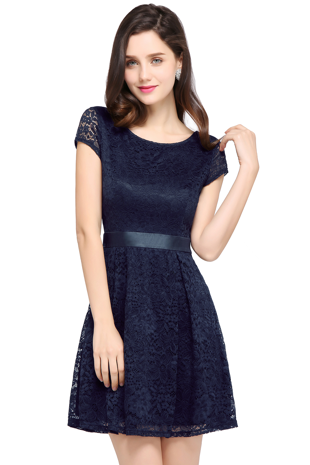 ARMANI | A-line Scoop Black Lace Homecoming Dress with Sash-newarrivaldress