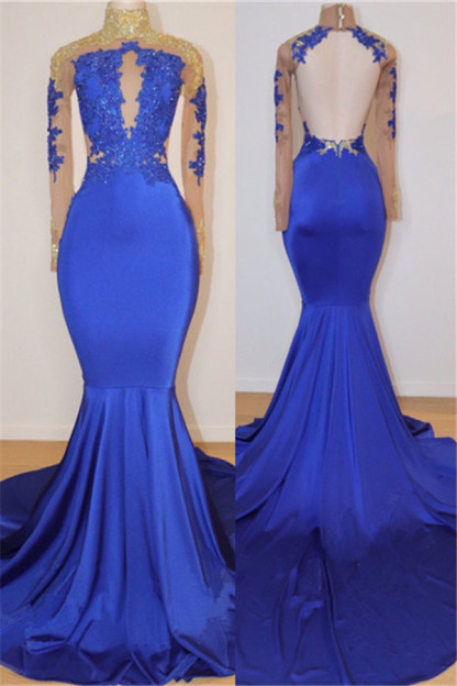 Royal Blue Long Prom Dresses for Juniors Online | Open Back Mermaid Appliques Evening Gowns BC0717-newarrivaldress