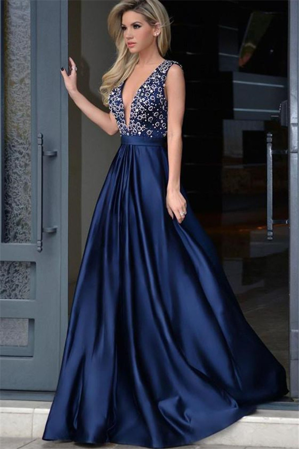 Glamorous Straps V-Neck Appliques A-Line Prom Dresses-newarrivaldress