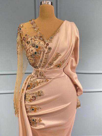 Charming Mermaid Prom Dress with Gold Beadings Appliques Side Trumpt/Train-newarrivaldress