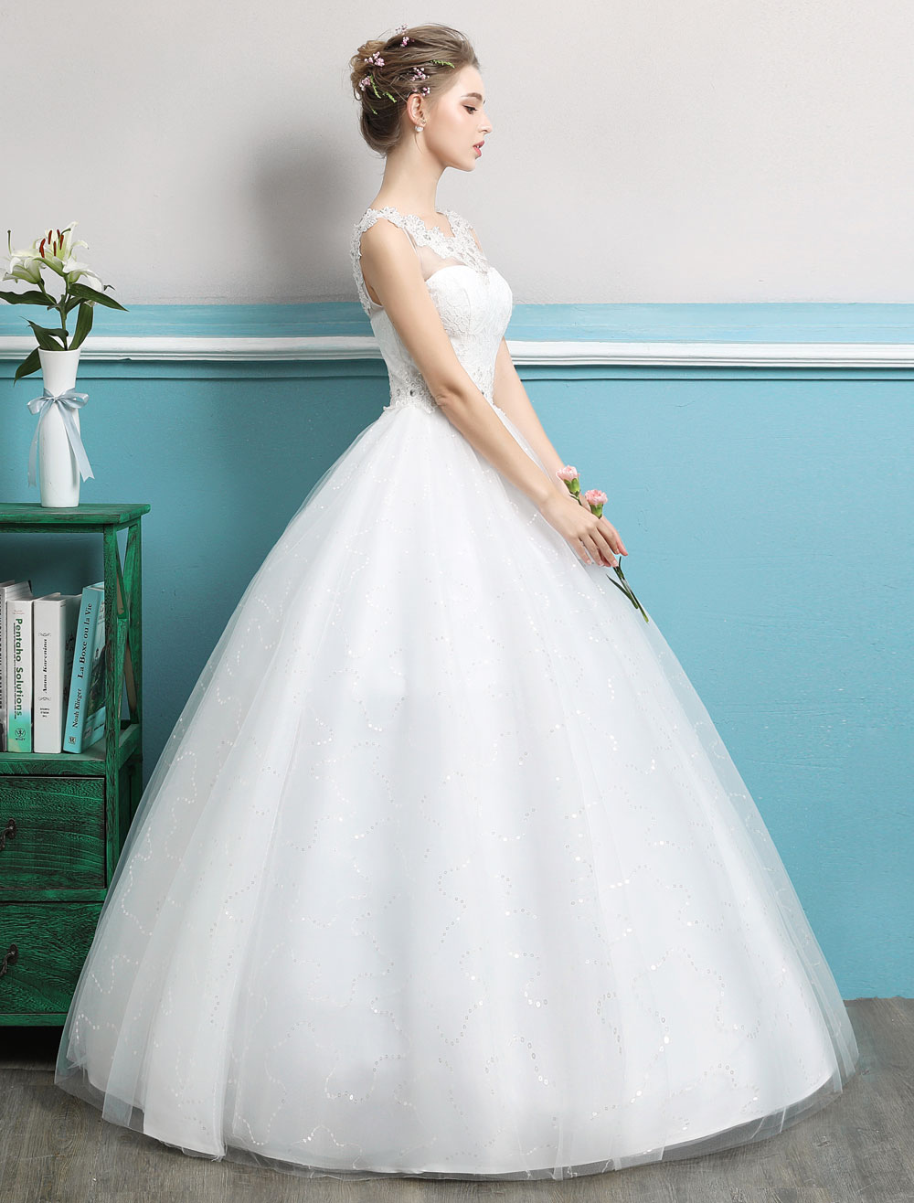 Princess Ball Gown Wedding Dresses Tulle Backless Ivory Beading Floor Length Bridal Dress-newarrivaldress