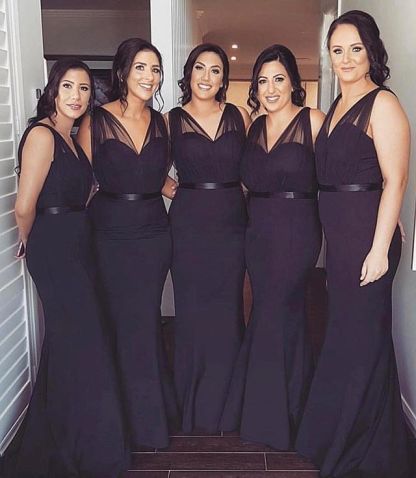 Unique Straps Sleeveless V-Neck Sexy Mermaid Tulle Floor-Length Bridesmaid Dresses-newarrivaldress