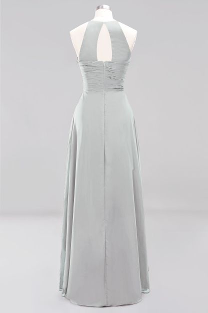 Halter Pleated Bridesmaid Dress Chiffon Sleeveless Floor Length Wedding Guest Dress-newarrivaldress