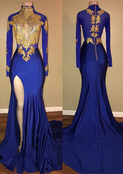 Modern High Neck Mermaid Front Split Prom Dresses | Gold Prom Dresses BA7711-newarrivaldress
