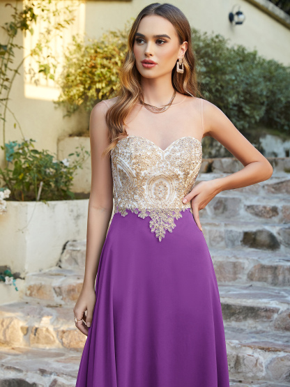 Elegant Sleeveless Chiffon Aline Evening Dress Lace Appliques Formal Dress-newarrivaldress