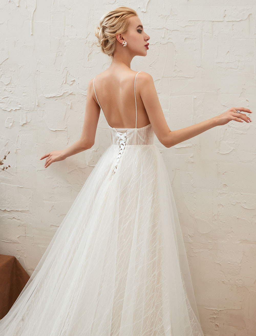 Wedding Dress 2021 V Neck A Line Floor Length Lace Appliqued Tulle Bridal Gowns-newarrivaldress