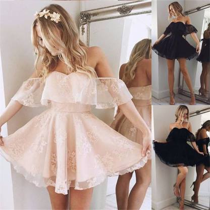 Peach Sexy Party Lace Short Off-Shoulder Cocktail Dresses Ck067-newarrivaldress