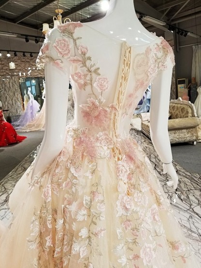 Chic Bateau Sleeveless A Line Floor-length Beadings Appliques Hi-Lo Prom Dress-newarrivaldress