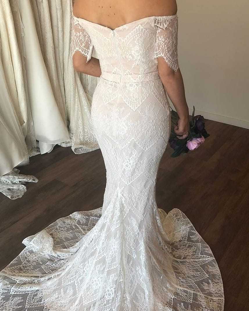 Strapless Off The Shoulder Mermaid Wedding Dresses | Lace Short Sleeves Bridal Gowns Online-newarrivaldress