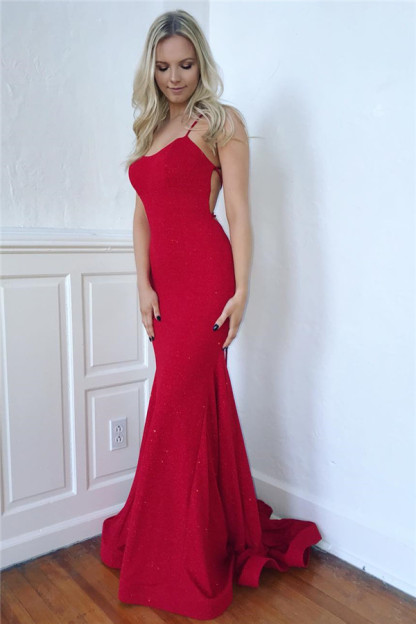 Sexy Spaghetti-Straps Ruffle Backless Mermaid Prom Dresses-newarrivaldress
