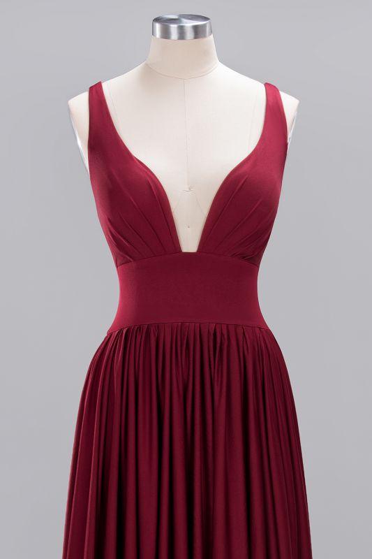 Elegant V-Neck Sleeveless Bridesmaid Dress |Aline Floor Length Bridesmaid Dress With Slit-newarrivaldress
