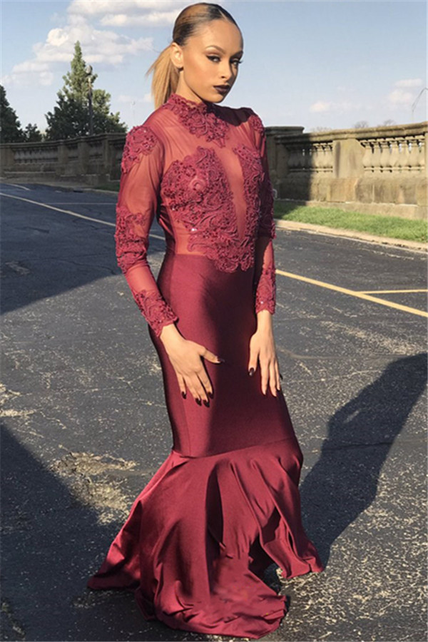 Unique Long Sleeves High Neck Mermaid Prom Dress-newarrivaldress