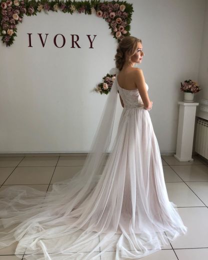 One Shoulder Appliques A-line Wedding Dresses | Sexy Backless Tulle Bridal Gowns-newarrivaldress