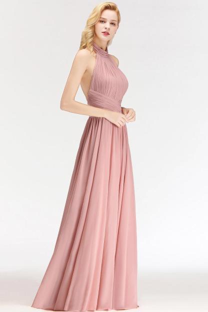 Sleeveless A-line Fashion Floor-length Chiffon Backless Halter Bridesmaid Dress-newarrivaldress